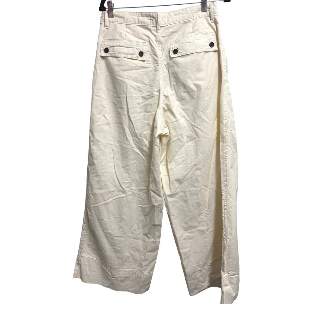 Everlane The Tourist Pant High Waist Bone White Wide Leg Cotton Linen 8
